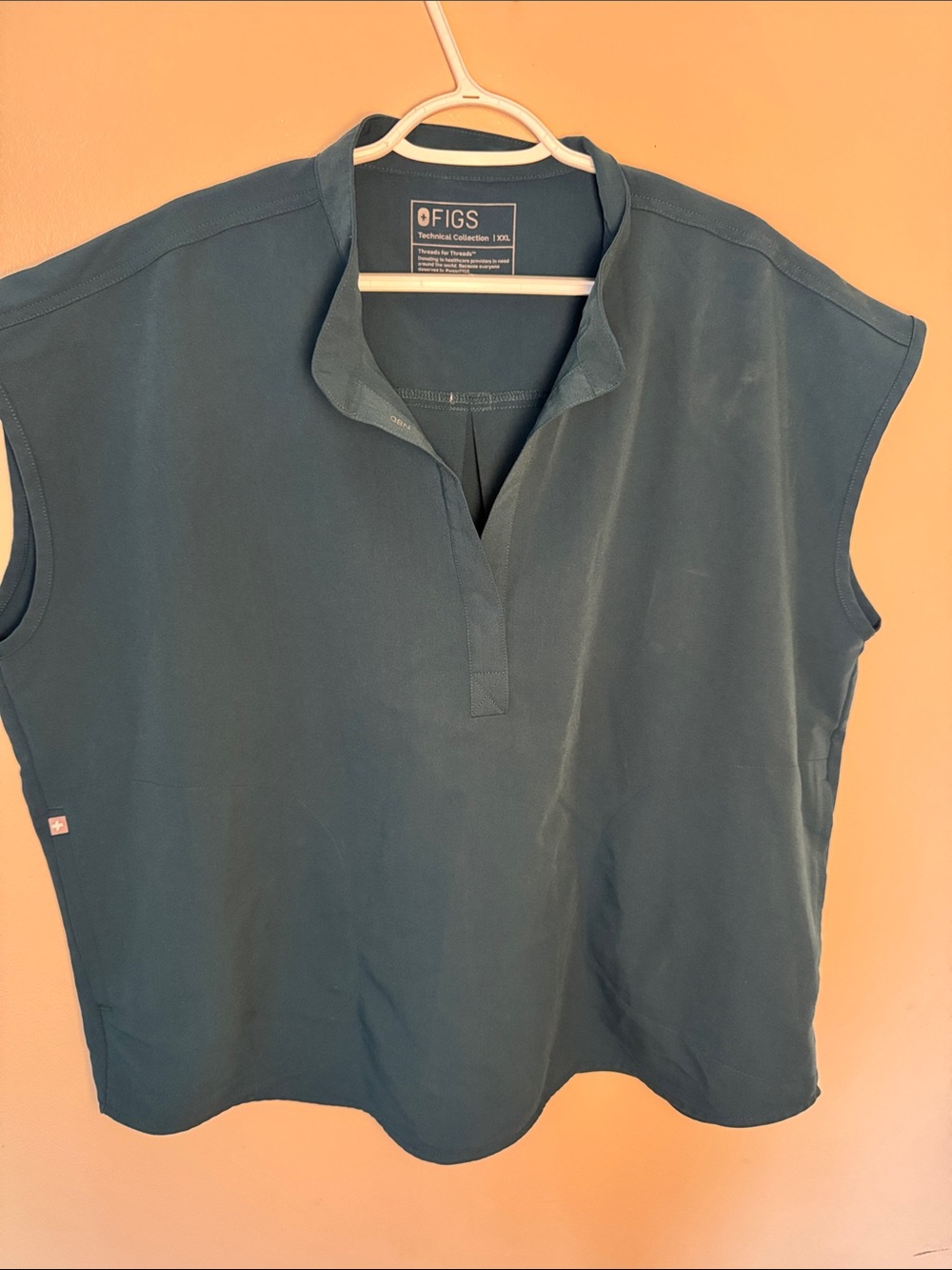 FIGS Sleeveless V-Notch Polo Tank in Teal